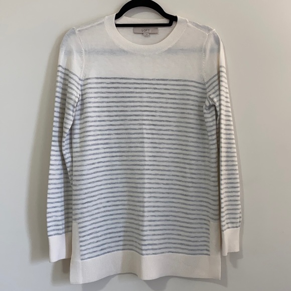 LOFT Gray & White Stripped Sweater - Picture 2 of 9